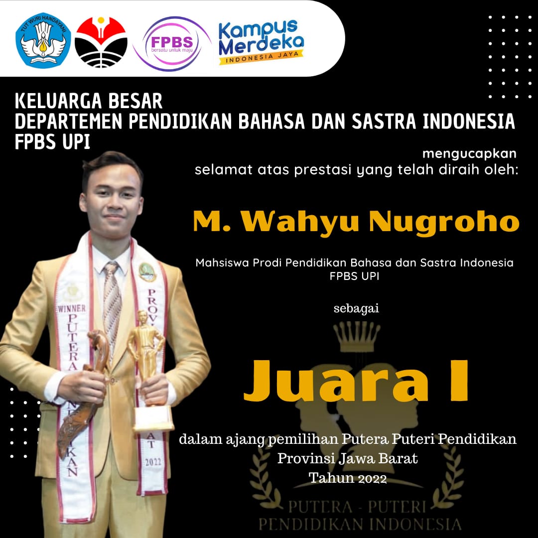 M. Wahyu Nugroho berhasil menjadi juara 1 pada Ajang Putera Puteri Pendidikan Provinsi Jawa Barat